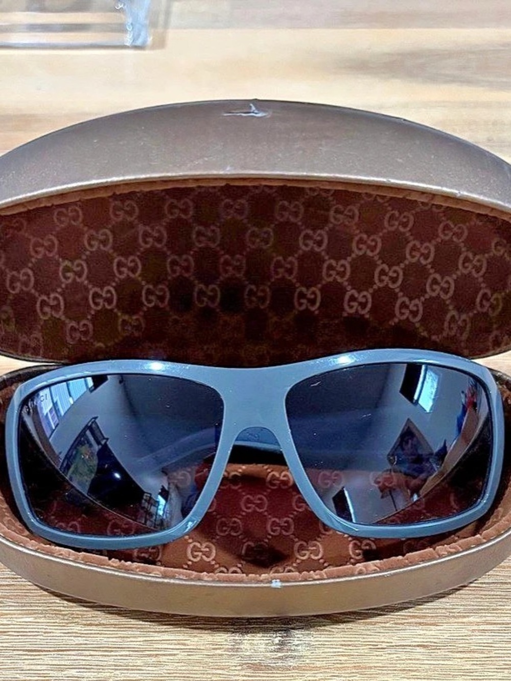 Gucci Rectangular Sunglasses in Gray & Brown
